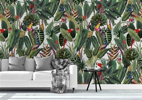 Tropical Removable Wallpaper Modern Wallpaper Design Peel Etsy