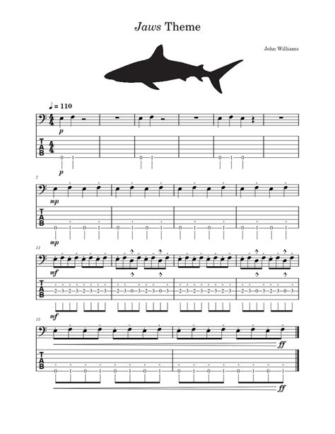 jaws theme sheet music for piano guitar bass guitar mixed ensemble