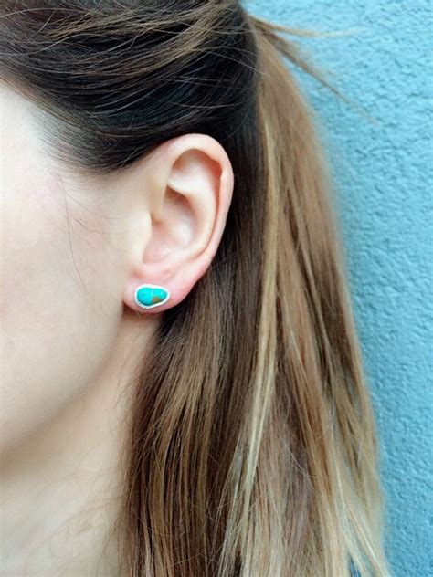 Sterling Silver Raw Turquoise Stud Earringssilver Post Etsy