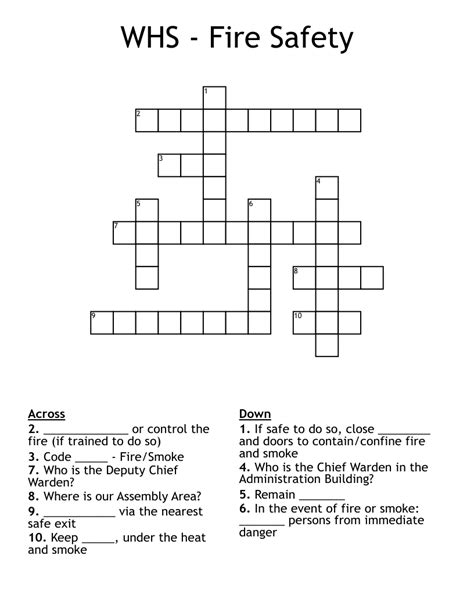 Whs Fire Safety Crossword Wordmint
