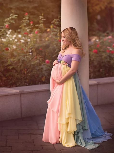 Colorful Chiffon Maternity Dresses For Photo Shoot With