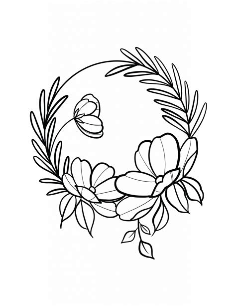 Christmas wreath with a big red bow. FREE Coloring Page: Floral Wreath - Inktion