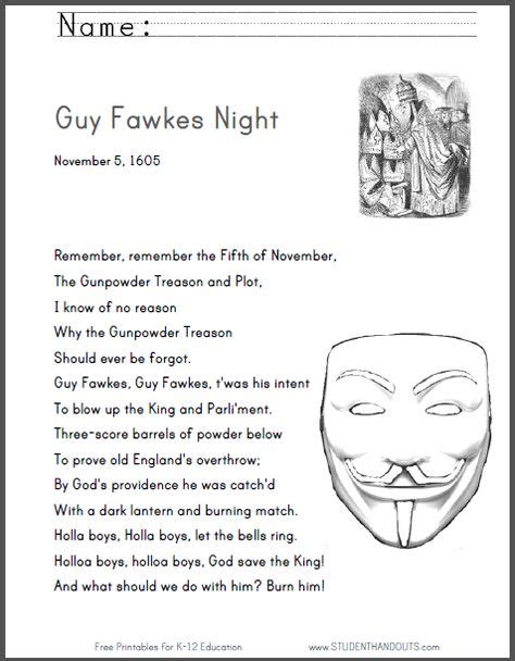 Remember Remember The Fifth Of November Guy Fawkes Night Printable