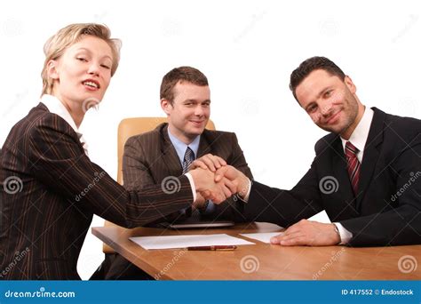 Three Business People Handhshake Stock Photo Image Of Consultation