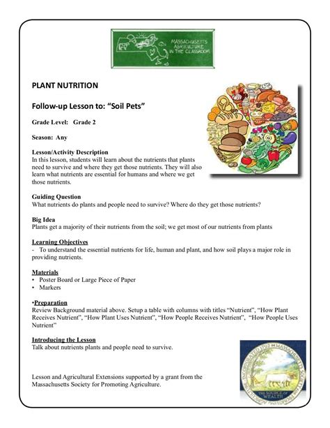 Grade 2 School Garden Lesson Plan Soil Lesson Plant Nutrition ~ Ma