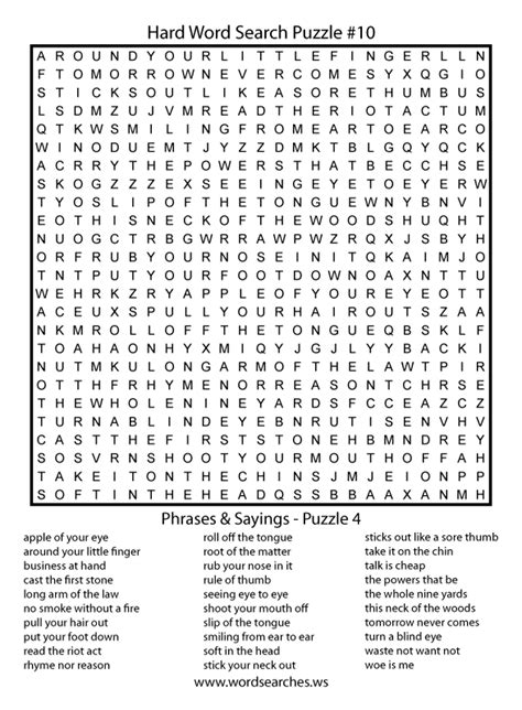 Hard Word Searches Hard Word Search Puzzle Ten