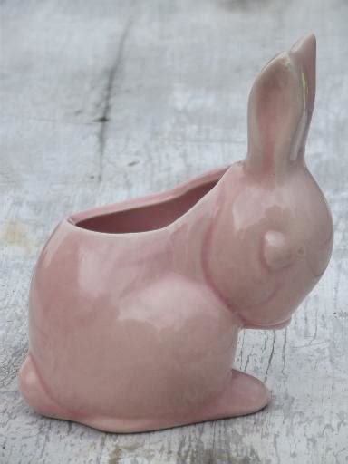 Vintage Pink Rabbit Baby Bunny Planter Old Unmarked Usa Pottery Planter