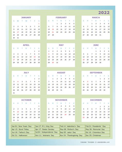 2022 Annual Calendar Design Template Free Printable Templates