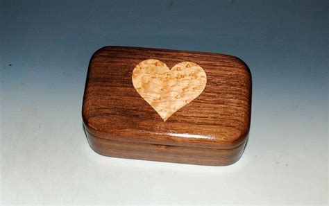 Wooden Trinket Box Of Walnut With A Birdseye Maple Heart Inlay Etsy