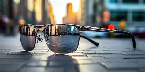 premium ai image cityscape reflected in a pair of sunglasses on a road
