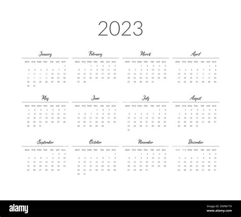 2023 Year Calendar Template Vector Illustration Stock Vector Image