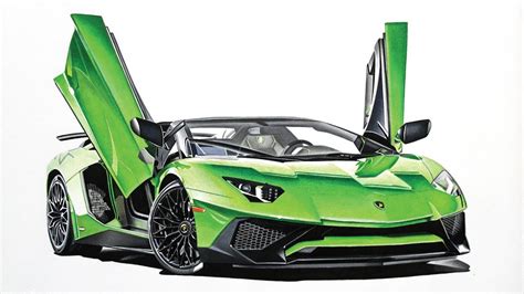Lamborghini Aventador Sv Roadster Drawing Neon Green