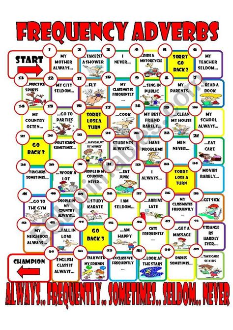 Frequency Adverb Board Game Worksheet Preschool Sight Words