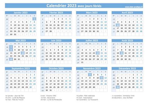 Calendrier 2023 Avec Les Dates Des Jours Fériés Légaux En France Tel