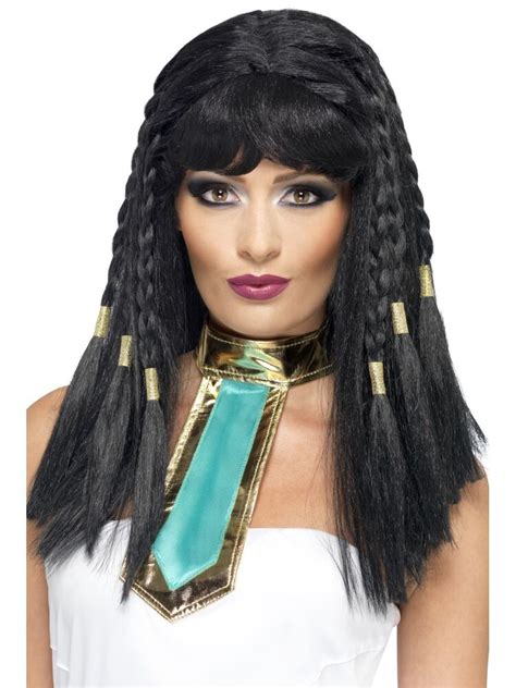 Cleopatra Long Black Wig Gold Braids Egyptian Queen Princess Ladies Fancy Dress Ebay
