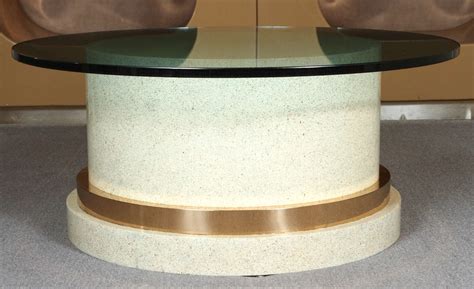 We used those parts to create a new, shorter base. Low Pedestal, or Coffee Table Base of Wood and Brass with ...