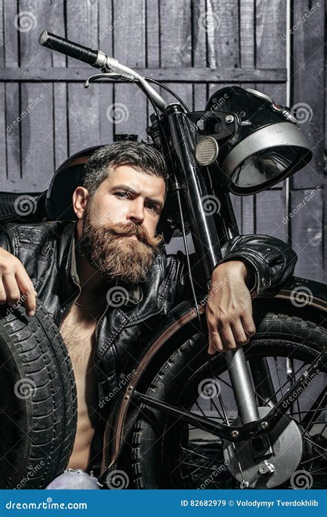Bearded Man Hipster Biker Stock Image Image Of Adult 82682979