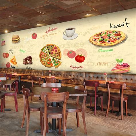 Custom 3d Mural 3d Hamburger Pizza Personality Mural Restaurant Coffee House Background Wall