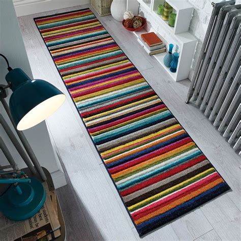 Spectrum Zook Multicoloured Modern Stripe Hallway Runner Rugs Buy