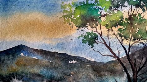 Simple Mountain Landscape Watercolor Painting Tutorial For Beginner