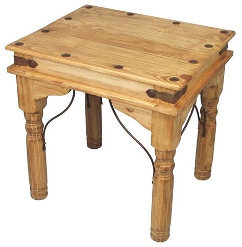 Mexican Pine End Table With Wrought Iron Traditional Side Tables