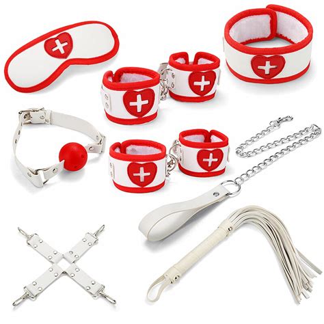 8pcs Sex Bondage Set Kit Adult Games Nurse Slave Bdsm Handcuffs Whip Rope Blindfold Gag Erotic