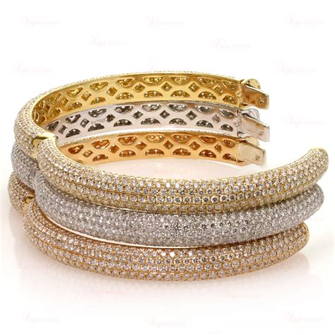 modern 18k tri gold diamond hinged bangle bracelets 3 set mt