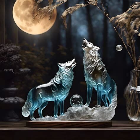 Two Glass Wolves Singing To The Moon Ai Generated Artwork Nightcafe