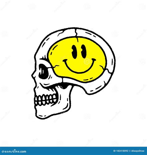 Skull With Happy Face In Speech Bubble Colored Icon Bone Structure Of