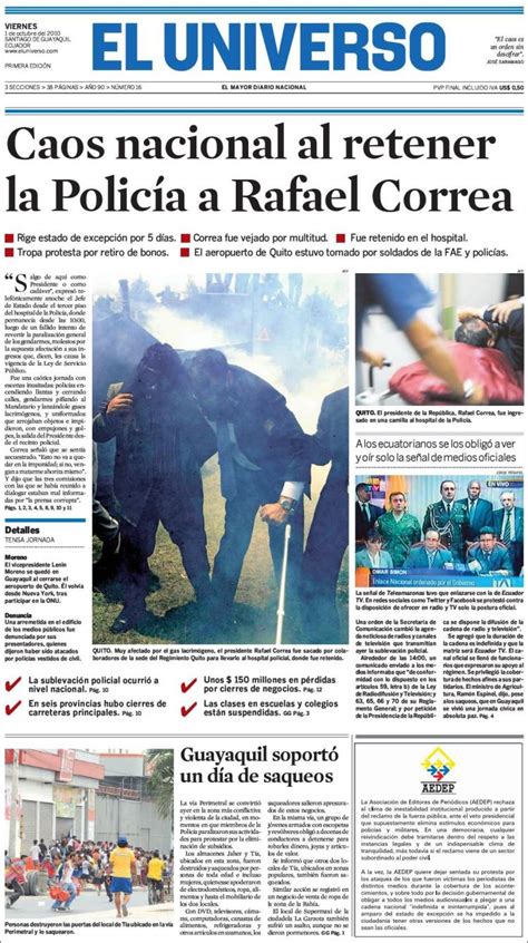 Periódico El Universo Ecuador Ecuador Periódicos De Ecuador Edición De Viernes 1 De