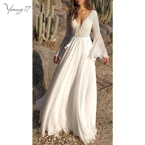 Buy Young17 Women Bohemian White Dress Flare Sleeve