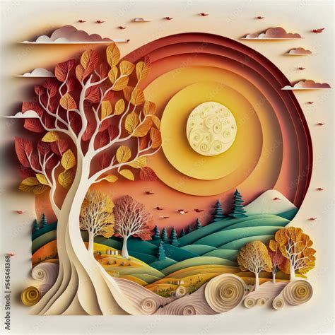 Landscape Paper Cut Art Quilling Paper Art Style 3d Paper Cut Ai