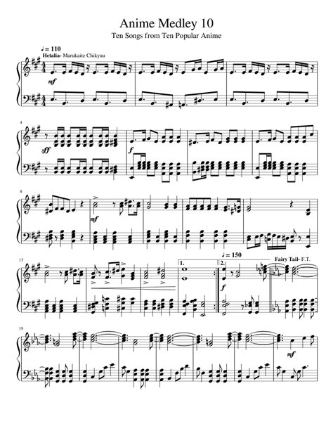 #1 in online sheet music downloads. Anime Medley No. 10 Sheet music for Piano | Download free ...