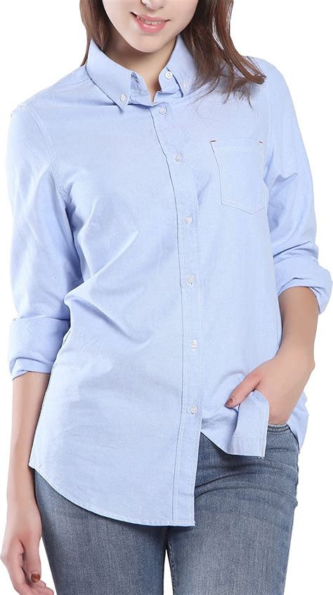 Seeksmile Womens Cotton Long Sleeve Button Down Shirt Small Blue At