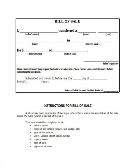 Free Blank Bill Of Sale Form Pdf Template Form Download Free 6