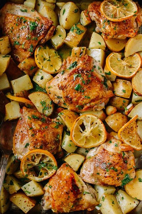 Bbc food has hundreds of delicious chicken recipes from classic roast chicken to the ultimate chicken soup. Roasted Lemon Chicken Thighs with Potatoes | Recipe