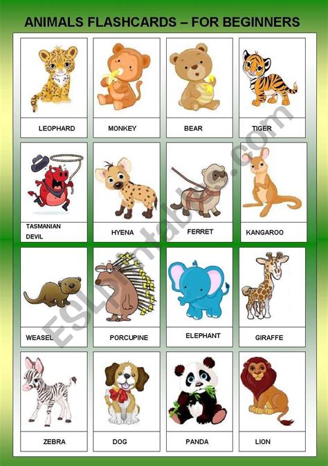 Animals Flashcards For Beginner Two Pages Esl Worksheet By Ell