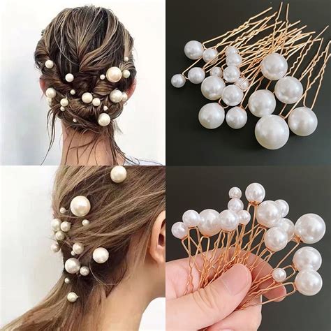 18pcs Women U Shaped Pin Metal Clip Hairpins Simulate Pearl Bridal