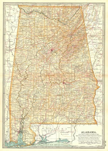 Alabama State Map Counties Shows Civil War Battlefields Britannica 1903