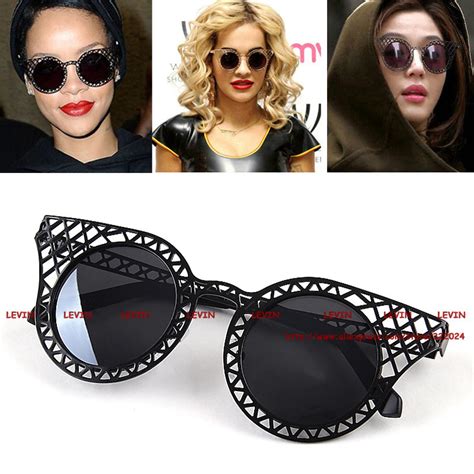 2014 brand celebrity inspired fashion rihanna cateye hollow vintage retro round sunglasses for