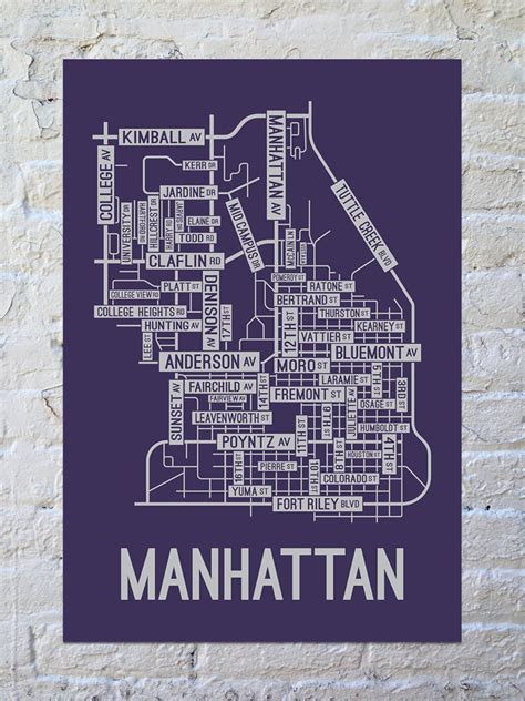 Manhattan Kansas Street Map Screen Print College Town Map Etsy