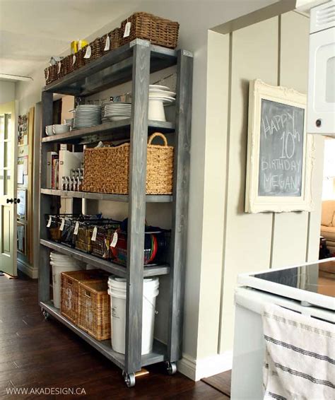 How we creating some more pantry space in our kitchen with our rolling pantry shelves. Rolling Kitchen Pantry Shelves