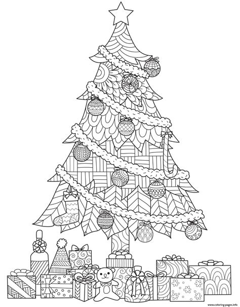 christmas  adults decorated tree gifts intricate pattern coloring pages printable