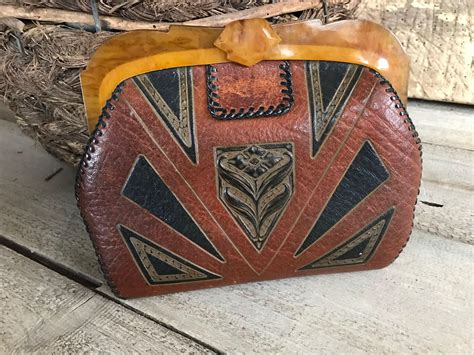 Antique Art Deco Handbag Arts And Crafts Tooled Embossed Etsy