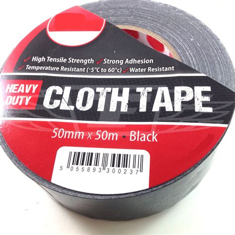 50mm X 50m Black Heavy Duty Cloth Tape Waterproof Strong Weave Fabric