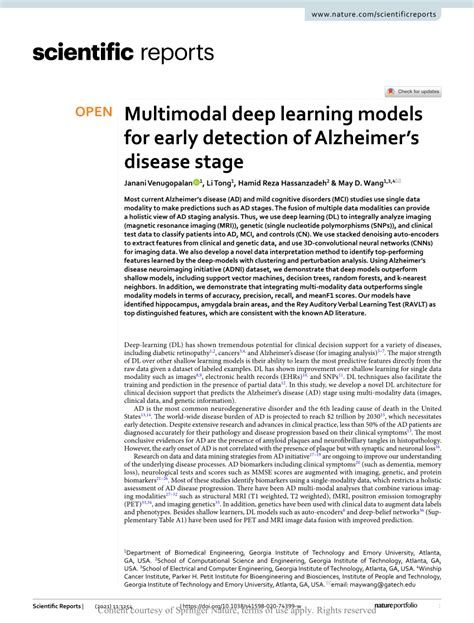Pdf Multimodal Deep Learning Models For Early Detection Of Alzheimer