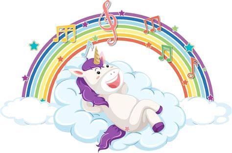 Unicorn Laying On Cloud With Rainbow And Melody Symbol 3188367 Vector