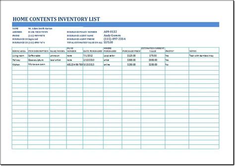 Insurance Home Inventory Printable Doctorgerty