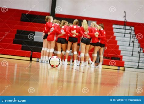 Girls Volleyball Team In Strategy Huddle Stock Image Image Of Huddle