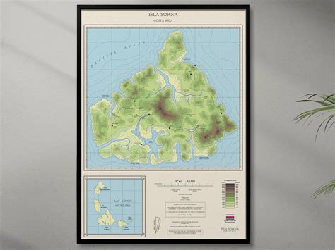 Isla Sorna Jurassic Park Topographic Map In Colour Movie Poster Print